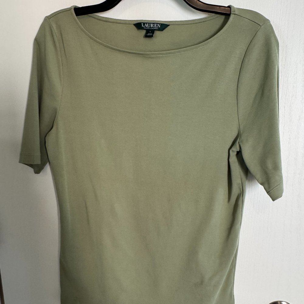 LAUREN RALPH LAUREN Olive Green Women’s Short Sleeve Top L NWOT